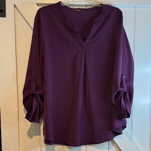 Women's Plum V-Neck Roll-Tab Blouse by Unknown Brand